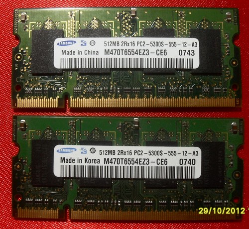 แรมโน้ตบุค Samsung 512MB DDR2 2R X 16 PC2-5300S-555-12-A3 - Laptop Notebook Memory DIMM /RAM 2ตัว