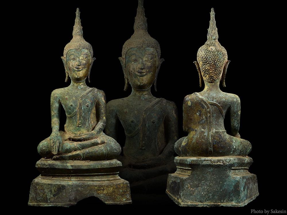 พระพุทธรูปสมัยอู่ทอง เนื้อสําริด สนิมเขียว   