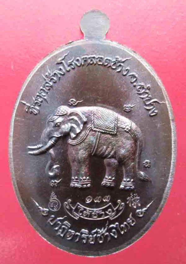 เหรียญหลวงพ่อทวด(ให้ช้าง) "ปาฏิหาริย์ช้างไทย" เนื้อทองแดงรมมันปู (โค๊ตเงิน) หมายเลข133