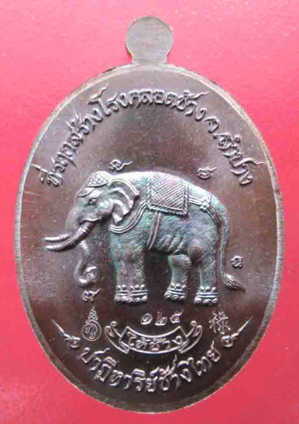 เหรียญหลวงพ่อทวด(ให้ช้าง) "ปาฏิหาริย์ช้างไทย" เนื้อทองแดงรมมันปู (โค๊ตเงิน) หมายเลข125