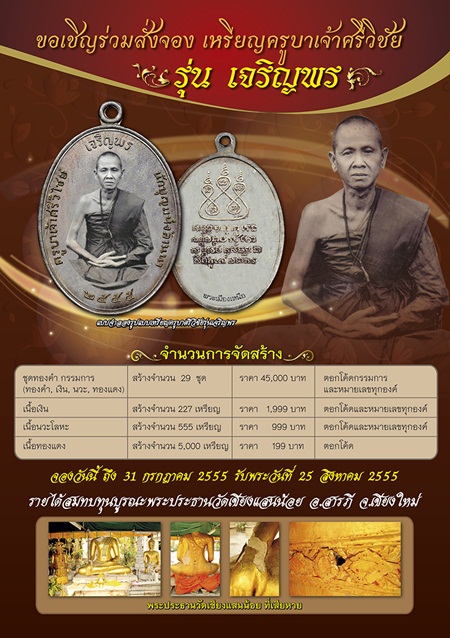 ภาพ พระเถระที่เมตตาอธิฐานจิต เหรียญครูบาเจ้าศรีวิไชยรุ่นเจริญพร 