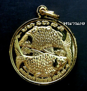 เหรียญปลาตะเพียนนำโชค ครูบาดวงดี วัดท่าจำปี ปี2518 เนื้อทองแดงกะไหล่ทอง