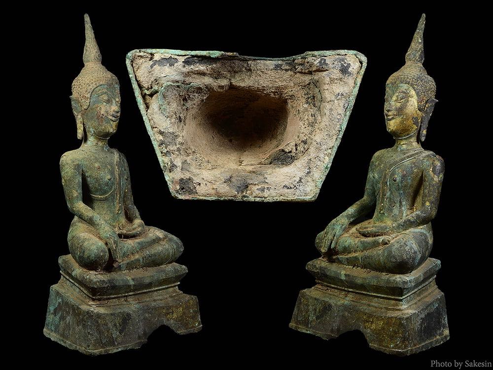 พระพุทธรูปสมัยอู่ทอง เนื้อสําริด สนิมเขียว   