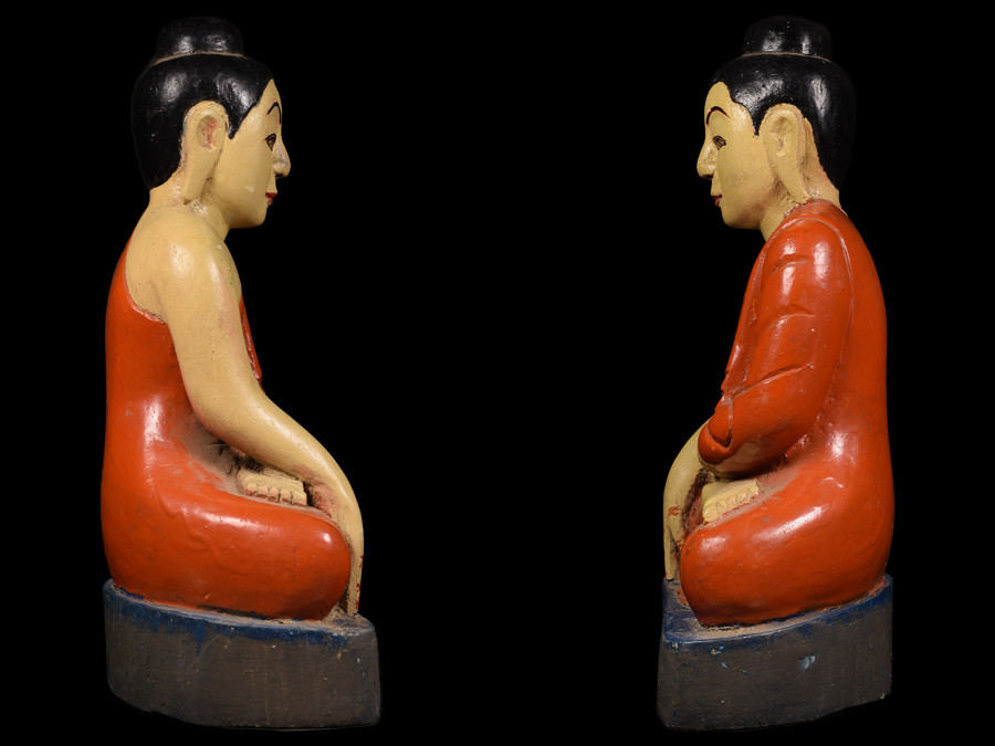 พระพุทธไม้สลักลงสี ศิลปะพม่า